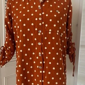 John Mark Terracotta Polka Dot Blouse NWT